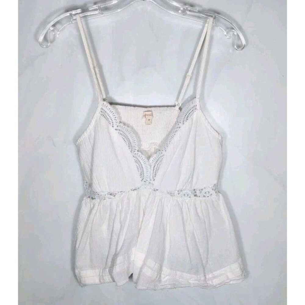 Apeach Gauze Babydoll Tank Top M Ivory Lace Trim Smocked Sheer Boho Coquette